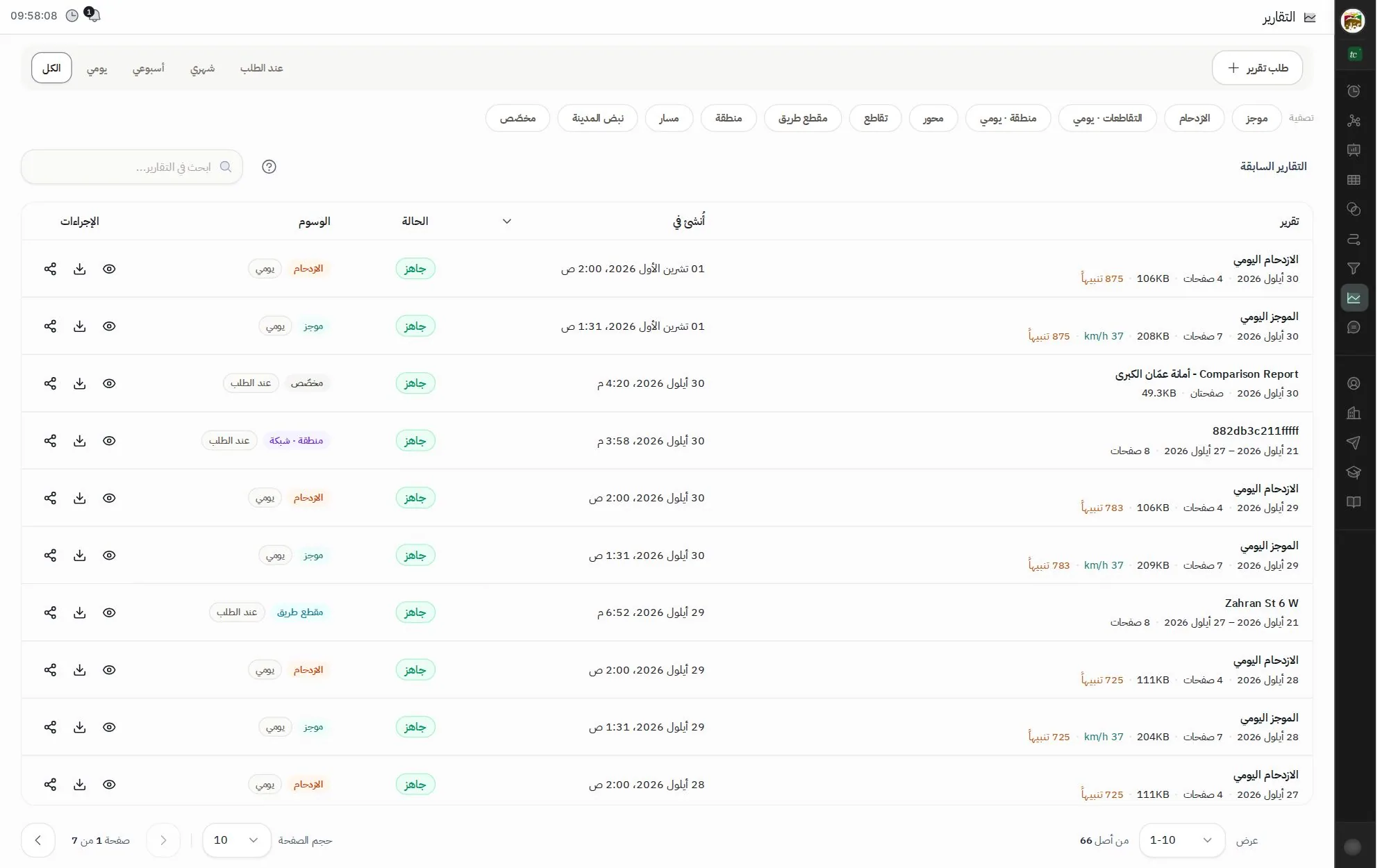 شاشة التقارير