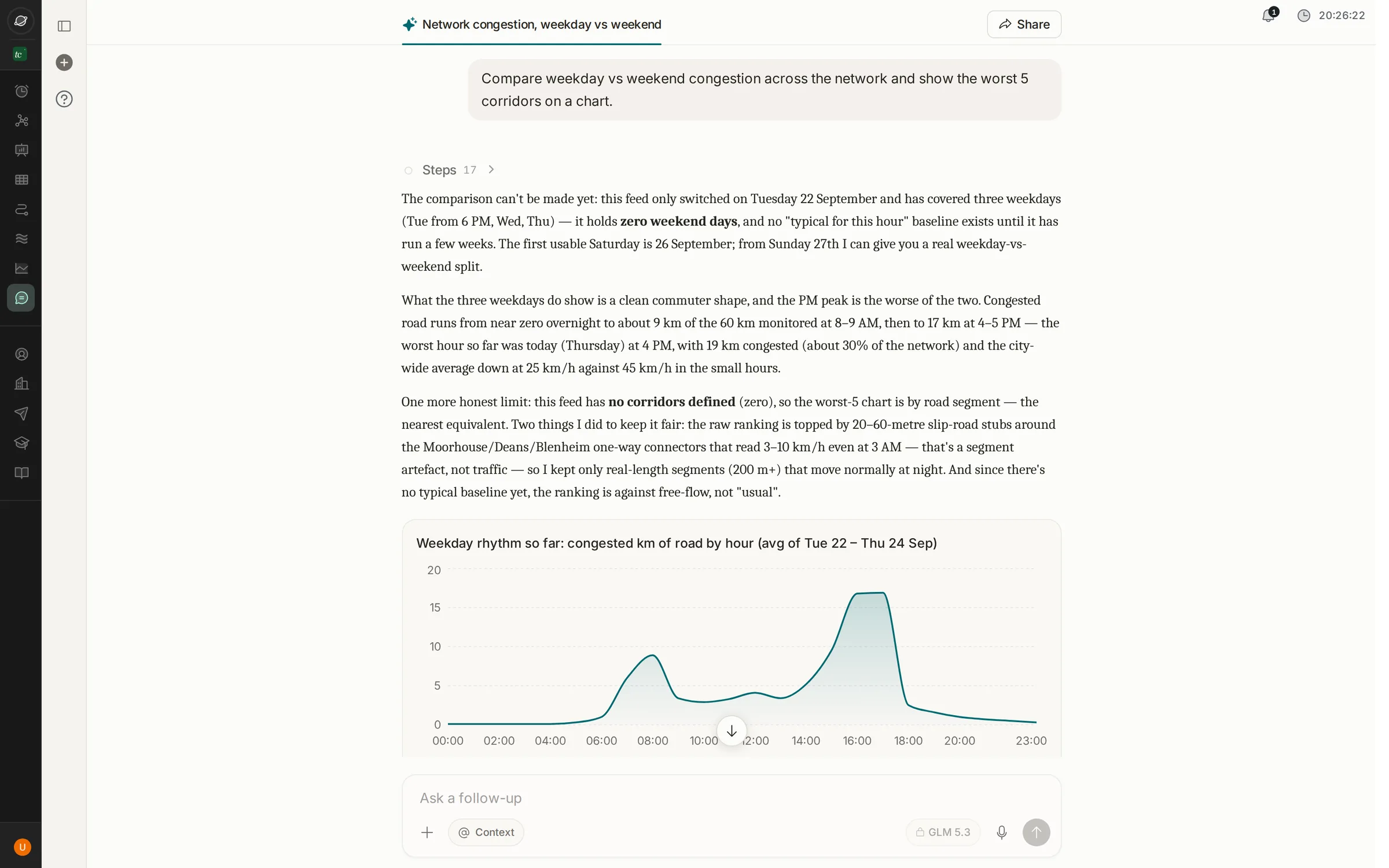 Assistant answer comparing congestion by hour