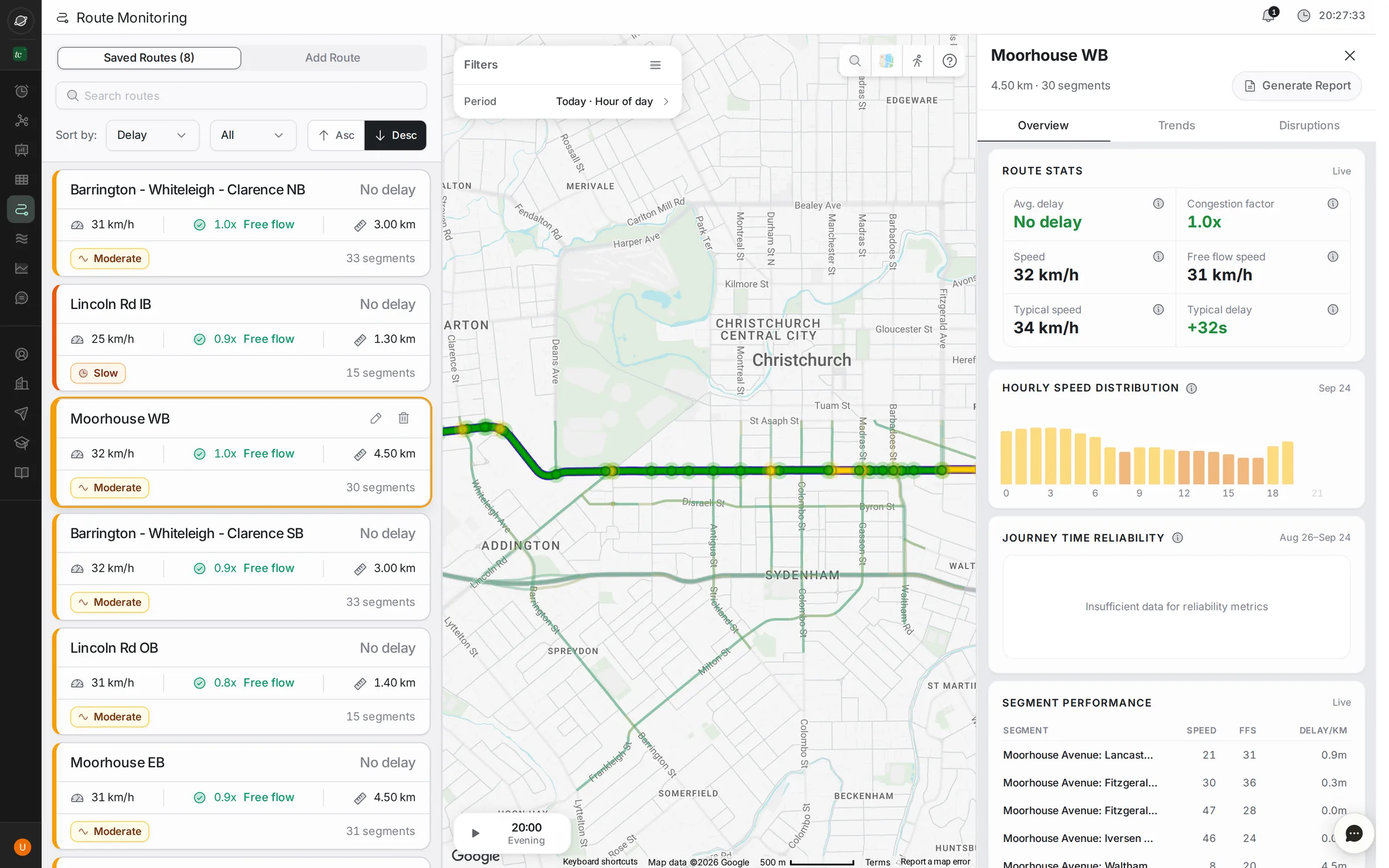 Route monitoring with saved routes list, route on map and route stats